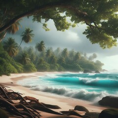 Quartz sand beach on Cocos Island completely deserted emerald ju