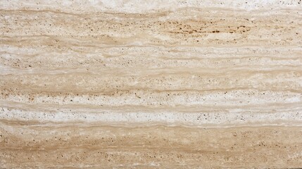 Fototapeta na wymiar Natural travertine stone with light creamy beige layers in macro flatlay view