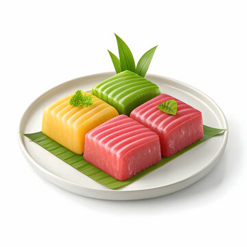 3D traditional Indonesian food getuk illustration on plate isolated on transparent background
