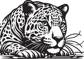 Black and White Jaguar Vector Illustration – Minimalist Wild Cat Silhouette Art