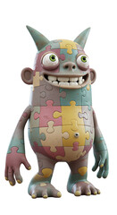 Cartoon Puzzle Monster Illustration on Black Background png, isolated on trasparent background