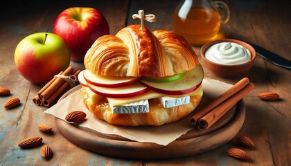 Apple and Brie Croissant Burger Sliced apple brie cheese and cin
