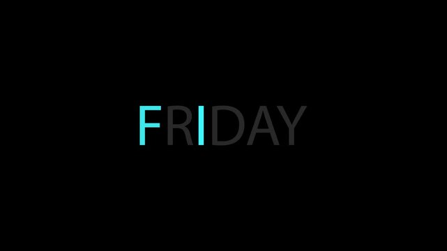 Stylish neon animation of the word Friday with flickering cyan light. Suitable for event promos, weekly content, or themed intros.