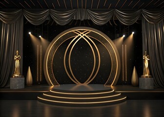 Elegant black and gold award ceremony stage