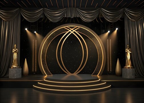 Elegant black and gold award ceremony stage