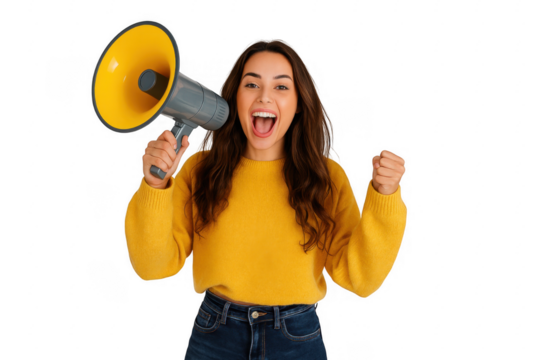 Excited Woman with Megaphone – Announcement or Promotion Concept