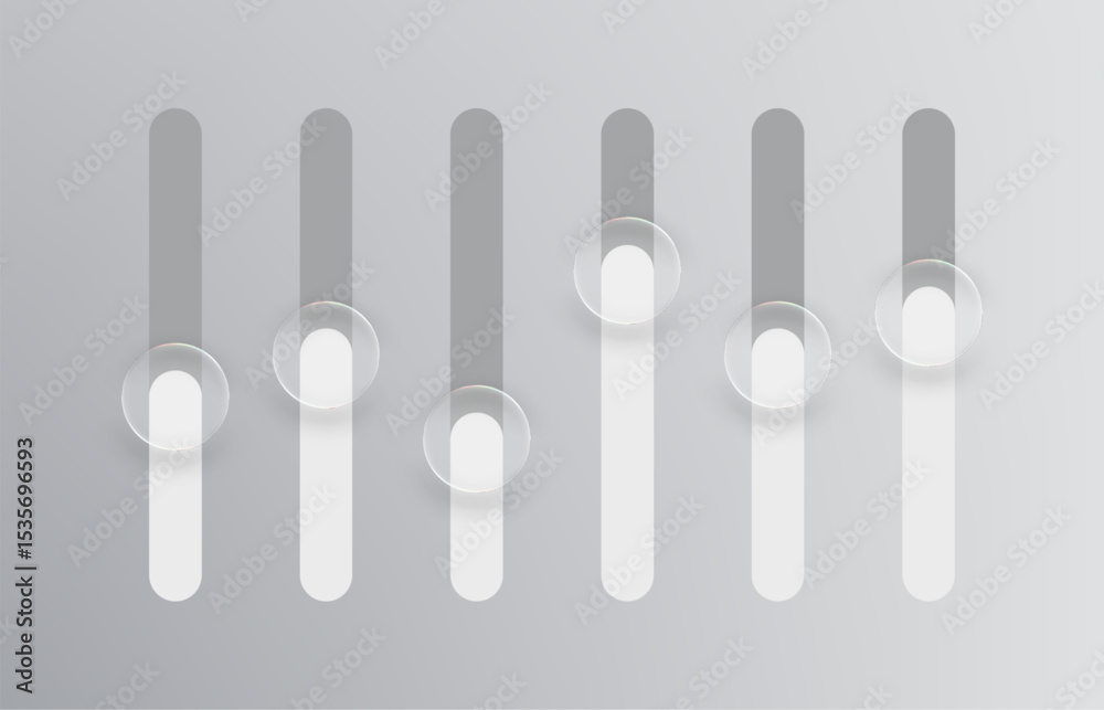 Aufkleber Liquid glass level adjusters with shiny round elements. Digital control interface for audio mixer or graphic equalizer. Vector graphics.