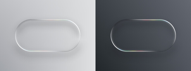 Two liquid glass vector objects, sleek and transparent, on contrasting light and dark backgrounds for modern design.