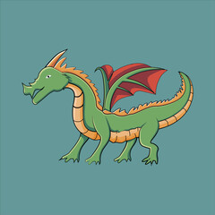 A fierce green dragon with red wings, perfect for fantasy, gaming, or mythical designs