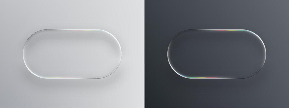 Two liquid glass vector objects, sleek and transparent, on contrasting light and dark backgrounds for modern design.