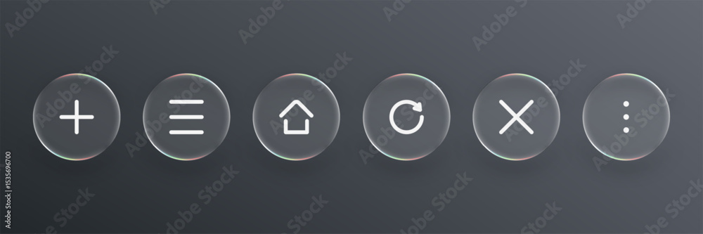 Poster Liquid glass design of basic web buttons for user interface. UI UX elements icon set with soft light. Vector graphics.