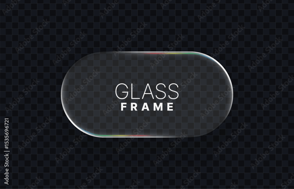 Aufkleber Rounded glass frame with colorful reflections for design element. Liquid glass. Glass screen or panel effect for modern interface. Vector graphics.