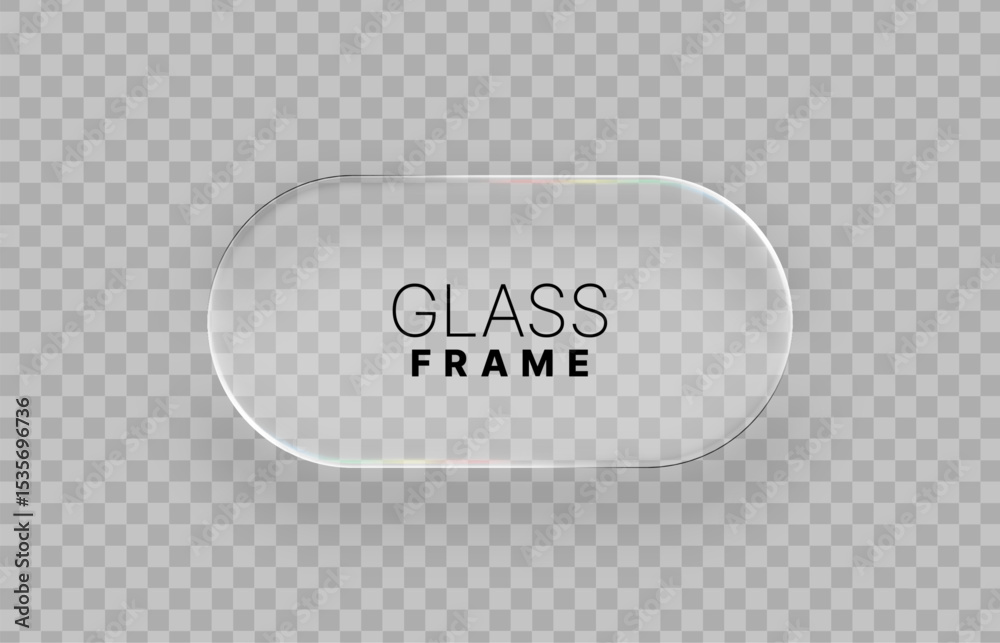 Poster empty clear liquid glass transparent banner frame with rainbow lights. glossy texture for display or