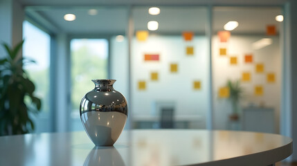 Chrome Vase in Office Setting
