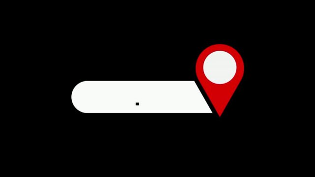 Animated lower third with a red location pin and white text box on a black background scene design