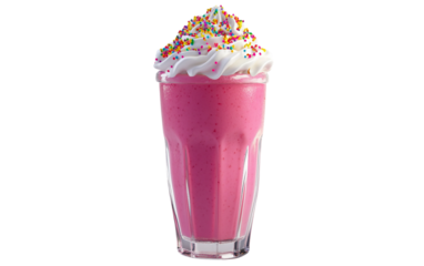 Refreshing strawberry smoothie in bright pink color presented in a sleek glass isolated on transparent background PNG