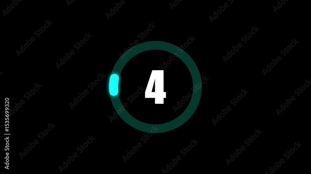 Poster animated countdown element showing number two on a circular progress bar with neon glow. circular mo