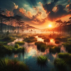 Obraz premium Wetlands Areas where water covers the soil or is present either