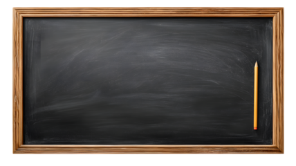 Empty blackboard with wooden frame and pencil isolated on a white background perfect for education and creative concepts