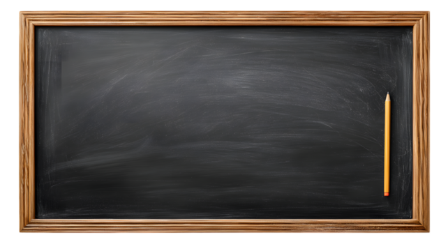 Empty blackboard with wooden frame and pencil isolated on a white background perfect for education and creative concepts