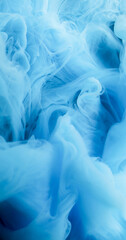 Color vapor. Ink shot. Blue curl pigment underwater dissolve. Haze liquid bright spray on cloud background abstract defocused flow.
