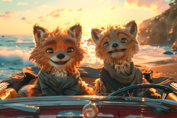 Two foxes at the beach 