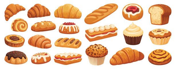 Assorted delicious bakery breads and pastries