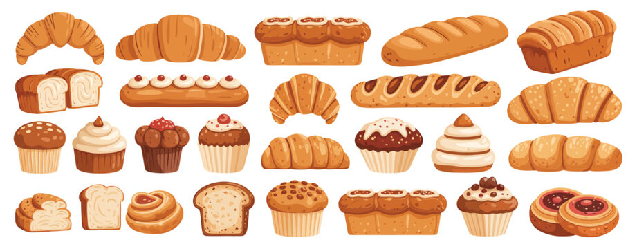 Assorted baked goods breads pastries and sweets