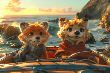 Two foxes at the beach