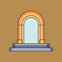 Cartoon Portal or Gateway with Arched Frame and Stone Base Suggesting Magic Fantasy or Transition Isolated on a Brown Background Simple and Stylized