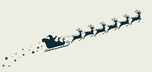 Santa claus in sleigh with reindeer silhouette