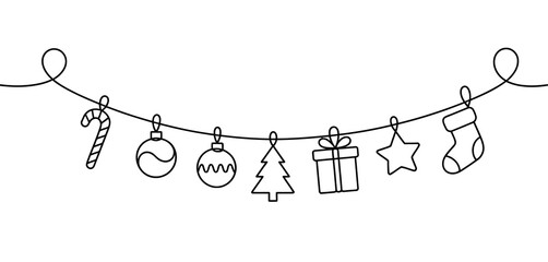 Simple line art christmas decorations hanging garland