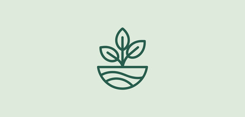 Minimalist plant in pot line art logo