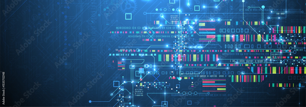 Poster abstract technology concept. circuit board color background. vector illustration