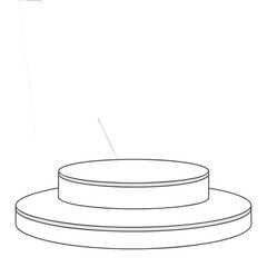 Two Tiered Round Stage or Display Podium White with Gray Trim Isolated on White Background Simple Line Art Style Product Placement Presentation Platform