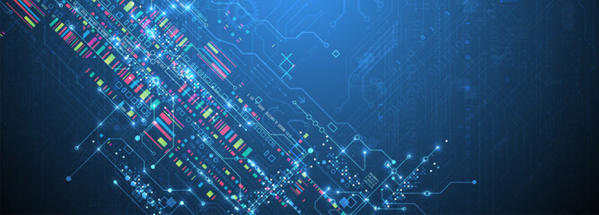 Abstract technology concept. Circuit board color background. Vector illustration