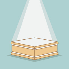 Cartoon illustration of a square platform or stage with a spotlight shining on it perfect for showcasing a product or presentation display