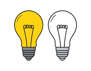 Two light bulbs, one colored, one black and white