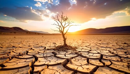 global warming; dry tree branch, desert landscape