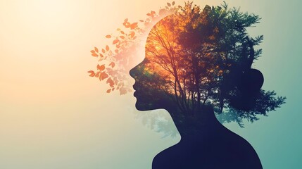 Nature-filled profile silhouette representing the connection between mind and planet