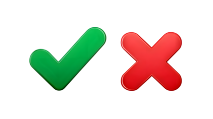 Green checkmark and red cross mark icons representing correct and incorrect or yes and no choices for buttons and signs