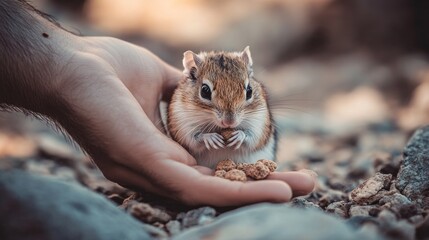 A young gerbil, full of play, gently nibbles on a small morsel, grasping it firmly yet delicately with its tiny paws