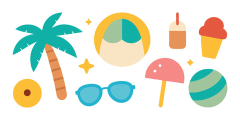 Whimsical cartoon summer illustrations fun beach sun and vacation designs