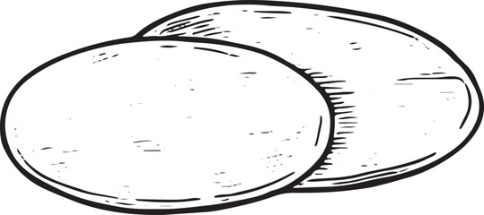 This intricate hand-drawn sketch features a soft tortilla, a Mexican essential. Ideal for culinary designs, recipe illustrations, or cultural artwork, with detailed black-and-white line art 