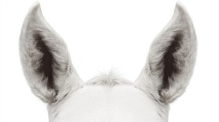 A horse's face is shown in close-up, featuring soft eyes set against a white background