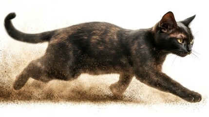 A cat in mid-air jump is shown in an exploded view with a white background