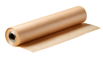 Rolled parchment baking paper isolated on white background ready for baking and culinary projects