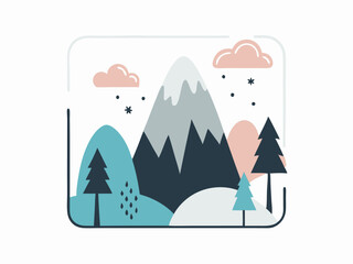 Cute Cartoon Mountain Landscape Illustration