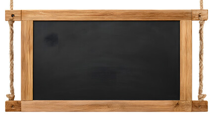 Rustic hanging blackboard with wooden frame and rope for display or announcement space for adding text or messages