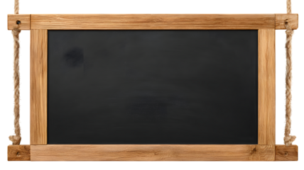 Rustic hanging blackboard with wooden frame and rope for display or announcement space for adding text or messages